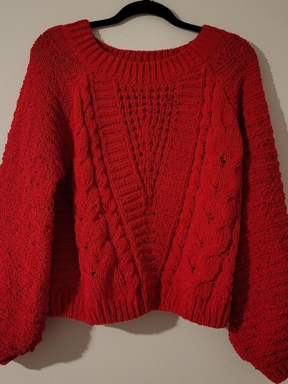 Women's Red Cable Knit Sweater